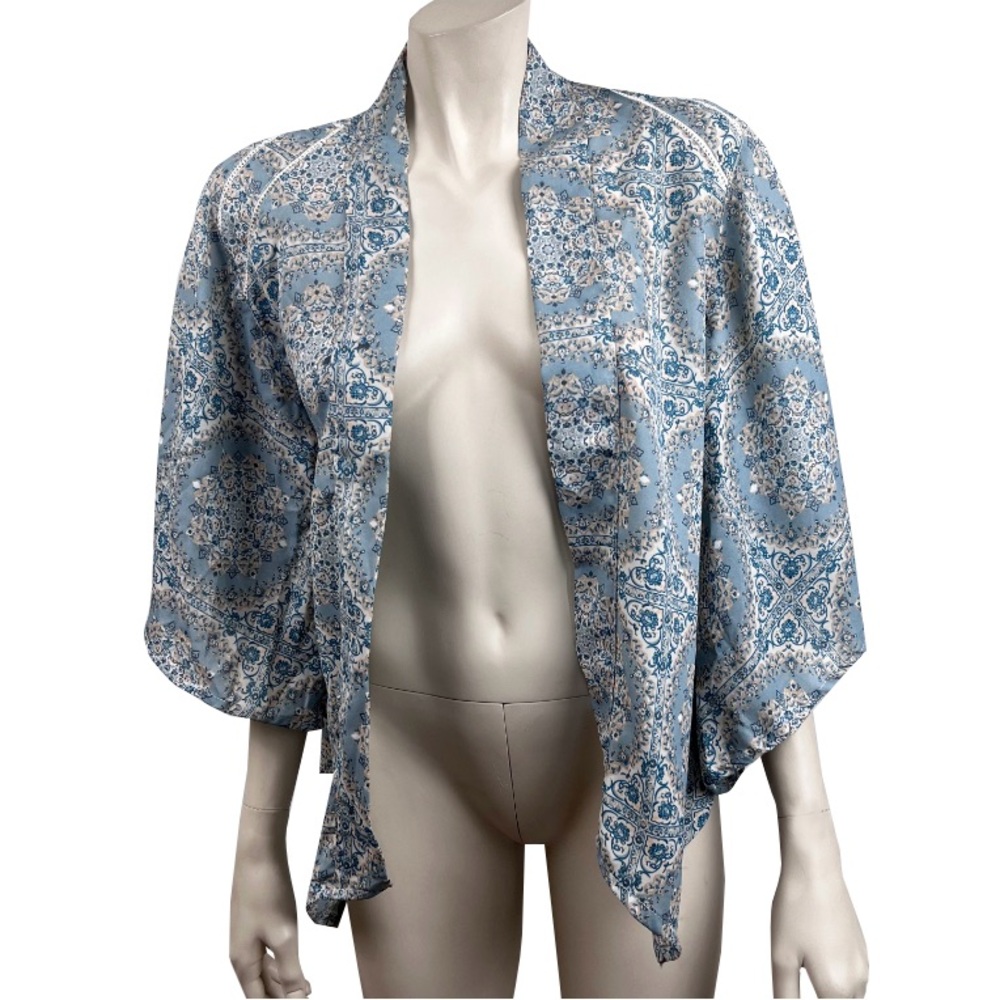 Japna Blue Bohemian Floral Print Open‎ Kimono Cover